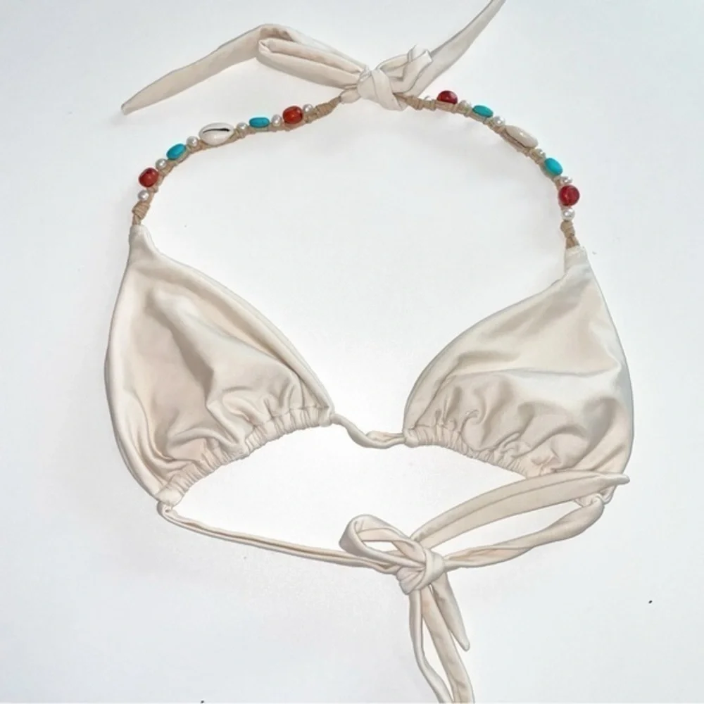 Despi Beaded Cream Bikini Top